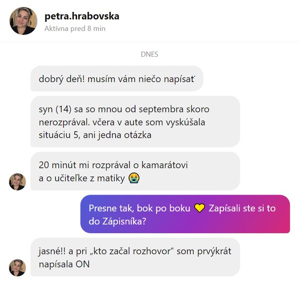 Ukážka správy od mamičky