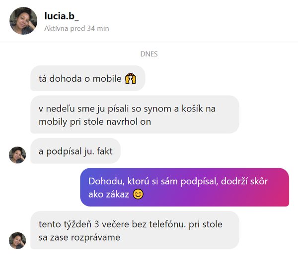 Ukážka správy od mamičky