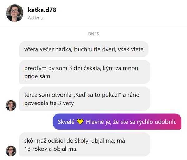 Ukážka správy od mamičky